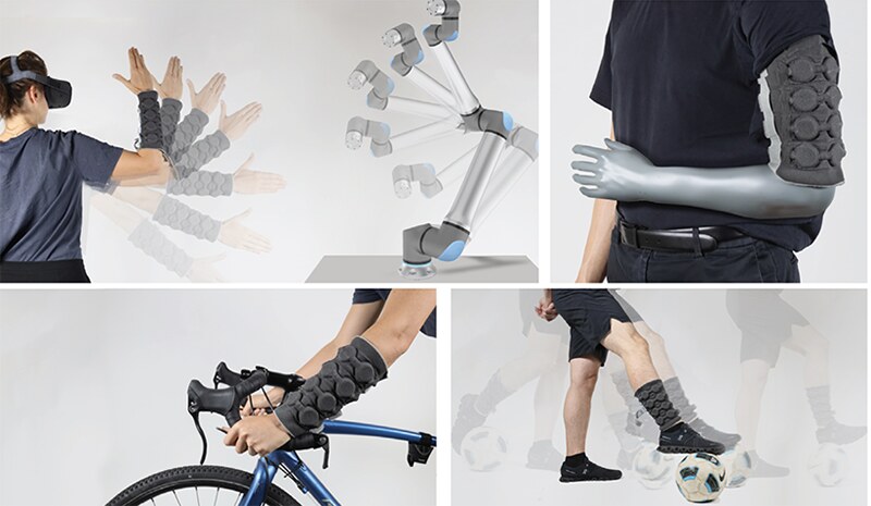Potential applications of programmable knitted wearables: a haptic glove, arm and leg sleeves, and sportswear